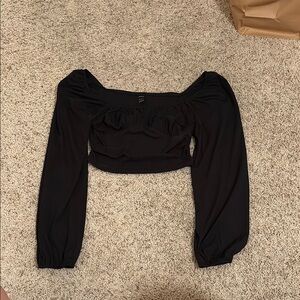 Black Long Sleeve Cropped Top